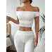 SHEIN EZwear: женская однотонная плиссированная укороченная футболка на одно плечо и брюки-клеш, белый