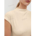 SHEIN BIZwear Женская однотонная футболка с короткими рукавами и воротником-стойкой, абрикос