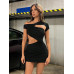 SHEIN ICON женское облегающее платье Y2k черного цвета с открытыми плечами для свидания и вечера, черный