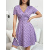 SHEIN EZwear Женское платье с глубоким v-образным вырезом и короткими рукавами с принтом, фиолетовый SHEIN EZwear Женское платье с глубоким v-образным вырезом и короткими рукавами с принтом, фиолетовый