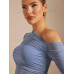 SHEIN BAE Прозрачная приталенная футболка с открытыми плечами и сборками вверх, серый SHEIN BAE Прозрачная приталенная футболка с открытыми плечами и сборками вверх, серый