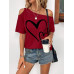 SHEIN Clasi Женская футболка с принтом Love Heart и нерегулярными плечами, красный SHEIN Clasi Женская футболка с принтом Love Heart и нерегулярными плечами, красный