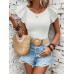 SHEIN Clasi Женская однотонная футболка с короткими рукавами и круглым вырезом с рюшами, белый
