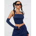 SHEIN Coolane Однотонный комплект из жилета без рукавов и рабочих брюк, темно-синий SHEIN Coolane Однотонный комплект из жилета без рукавов и рабочих брюк, темно-синий