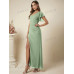 SHEIN Belle Женское платье для подружки невесты с v-образным вырезом и листьями лотоса, мятно-зеленый