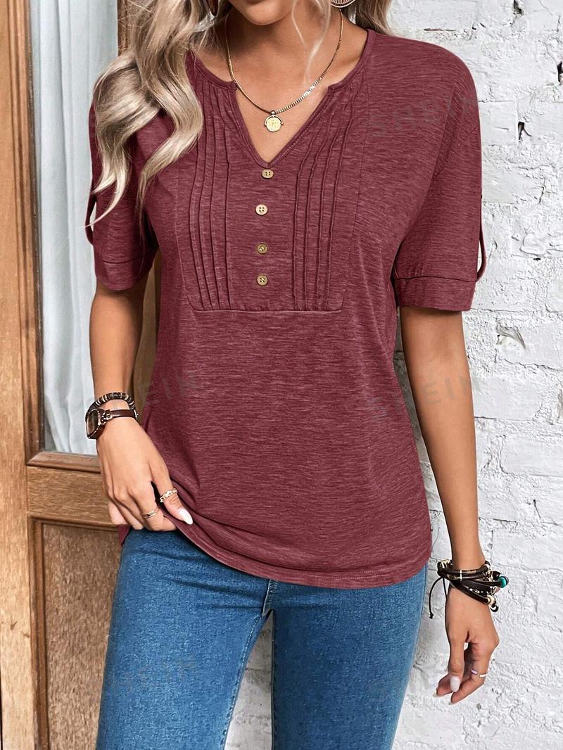 SHEIN Clasi Женская футболка с короткими рукавами, бургундия