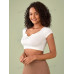 SHEIN BASICS Женская однотонная короткая укороченная футболка с вырезом, белый SHEIN BASICS Женская однотонная короткая укороченная футболка с вырезом, белый