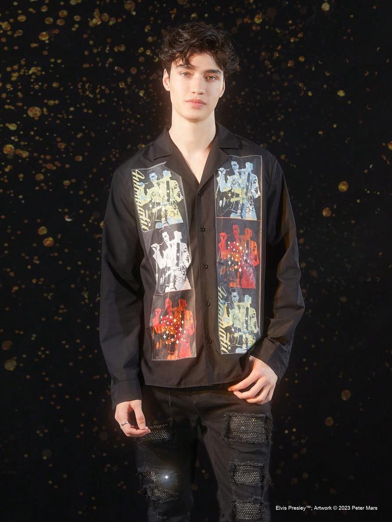 Мужская рубашка с принтом SHEIN, черный