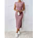 SHEIN Frenchy женское однотонное текстурированное облегающее платье макси с разрезом по бокам, пыльный розовый