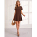 SHEIN LUNE Трикотажное однотонное повседневное платье с круглым вырезом и короткими рукавами, коричневый SHEIN LUNE Трикотажное однотонное повседневное платье с круглым вырезом и короткими рукавами, коричневый