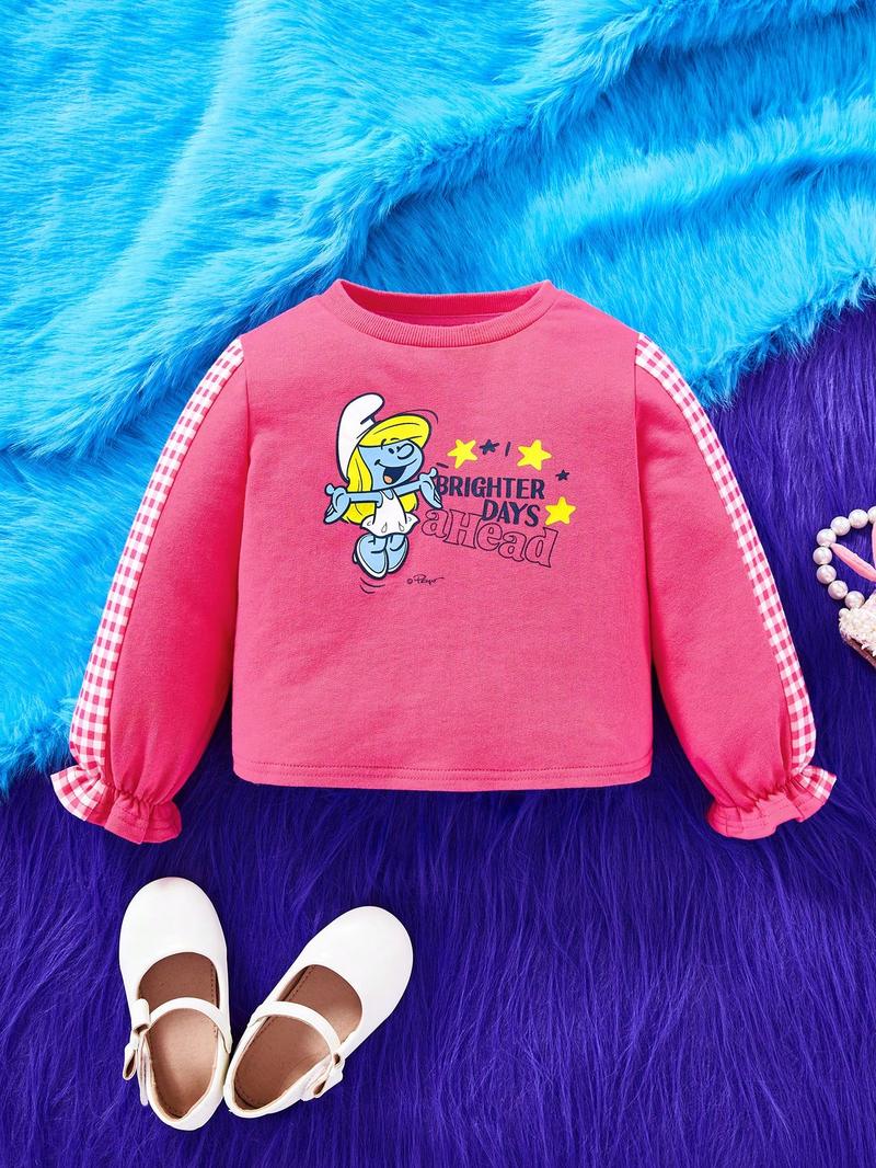 SHEIN Толстовка с воланами на рукавах и мультяшным рисунком для девочек, розовый