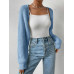 SHEIN EZwear Однотонный базовый укороченный кардиган с открытой передней частью, пыльный синий SHEIN EZwear Однотонный базовый укороченный кардиган с открытой передней частью, пыльный синий
