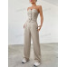 SHEIN EZwear Женский однотонный комплект из топа и брюк без бретелек с однобортной застежкой, абрикос SHEIN EZwear Женский однотонный комплект из топа и брюк без бретелек с однобортной застежкой, абрикос