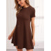 SHEIN LUNE Трикотажное однотонное повседневное платье с круглым вырезом и короткими рукавами, коричневый SHEIN LUNE Трикотажное однотонное повседневное платье с круглым вырезом и короткими рукавами, коричневый
