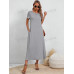 SHEIN LUNE Однотонное повседневное платье с круглым вырезом и короткими рукавами, серый SHEIN LUNE Однотонное повседневное платье с круглым вырезом и короткими рукавами, серый