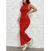 SHEIN EZwear Черное вязаное женское платье приталенного кроя, красный