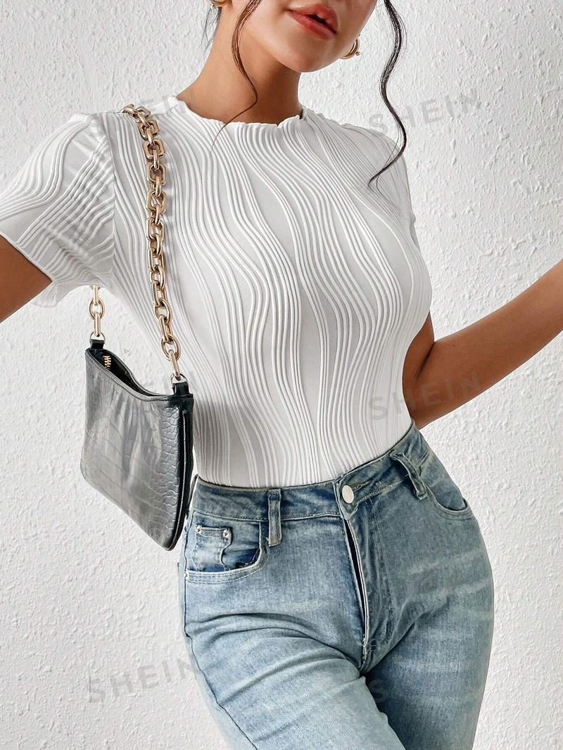SHEIN Трикотажное боди из однотонной ребристой ткани Frenchy, белый SHEIN Трикотажное боди из однотонной ребристой ткани Frenchy, белый