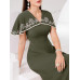 SHEIN Modely женское платье в арабском стиле с растительной вышивкой и шалевым воротником, оливково-зеленый SHEIN Modely женское платье в арабском стиле с растительной вышивкой и шалевым воротником, оливково-зеленый