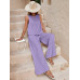SHEIN LUNE Женский однотонный повседневный комплект из двух предметов свободного кроя, сиреневый фиолетовый
