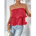 SHEIN Essnce женский однотонный плиссированный топ без бретелек, красный