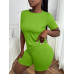SHEIN Slayr Женский однотонный комплект из футболки и шорт с круглым вырезом и короткими рукавами, зеленый