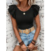 SHEIN Clasi Женская однотонная футболка с короткими рукавами и круглым вырезом с рюшами, черный