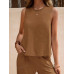 SHEIN LUNE Женский однотонный повседневный комплект из двух предметов свободного кроя, коричневый