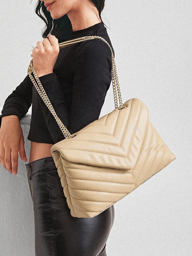 SHEIN BIZwear Элегантная сумка через плечо с клапаном и шевронным рисунком, абрикос