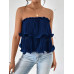 SHEIN Essnce женский однотонный плиссированный топ без бретелек, синий
