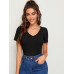 SHEIN Essnce однотонная повседневная трикотажная футболка в рубчик с короткими рукавами, черный