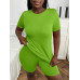 SHEIN Slayr Женский однотонный комплект из футболки и шорт с круглым вырезом и короткими рукавами, зеленый