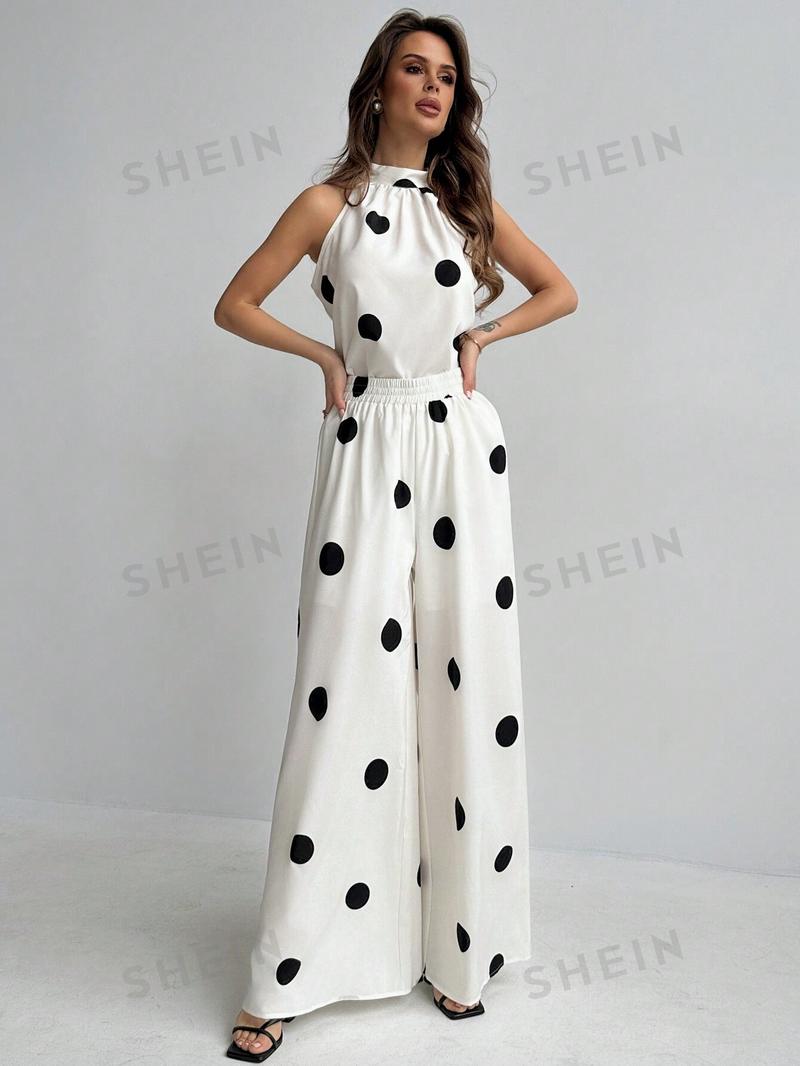 SHEIN Aloruh Укороченный топ с принтом в горошек, бежевый