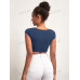 SHEIN BASICS Женская однотонная короткая укороченная футболка с вырезом, темно-синий