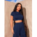 SHEIN SXY Женская укороченная футболка однотонного цвета и широкие плиссированные брюки 2 шт./компл., темно-синий
