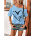 SHEIN Clasi Женская футболка с принтом Love Heart и нерегулярными плечами, голубые SHEIN Clasi Женская футболка с принтом Love Heart и нерегулярными плечами, голубые