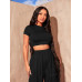 SHEIN SXY Женская укороченная футболка однотонного цвета и широкие плиссированные брюки 2 шт./компл., черный