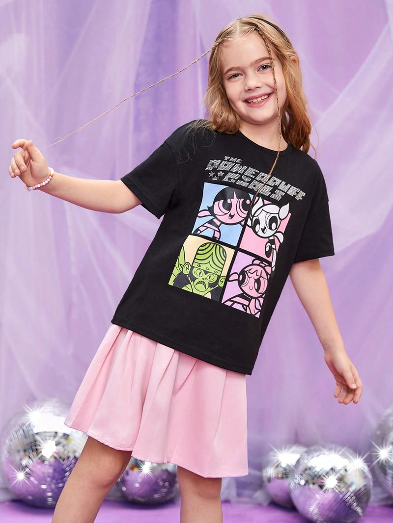 SHEIN SHEIN Kids Y2Kool Tween Girl с рисунком из страз и детальным буквенным узором, черный