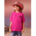 Футболка для девочек-подростков SHEIN с рисунком и надписью на заниженных плечах, ярко-розовый