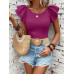 SHEIN Clasi Женская однотонная футболка с короткими рукавами и круглым вырезом с рюшами, фиолетовый