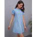 SHEIN LUNE Трикотажное однотонное повседневное платье с круглым вырезом и короткими рукавами, голубые