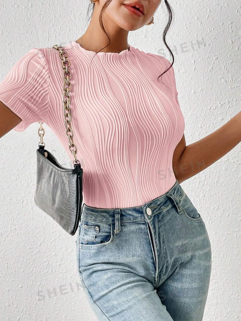 SHEIN Трикотажное боди из однотонной ребристой ткани Frenchy, детский розовый SHEIN Трикотажное боди из однотонной ребристой ткани Frenchy, детский розовый