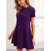 SHEIN LUNE Трикотажное однотонное повседневное платье с круглым вырезом и короткими рукавами, фиолетовый