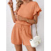 SHEIN Essnce Женский однотонный комплект из топа и шорт с круглым вырезом и рукавами «летучая мышь», коралловый оранжевый