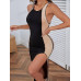 SHEIN PETITE Женское платье с контрастной строчкой и высоким разрезом, абрикос SHEIN PETITE Женское платье с контрастной строчкой и высоким разрезом, абрикос