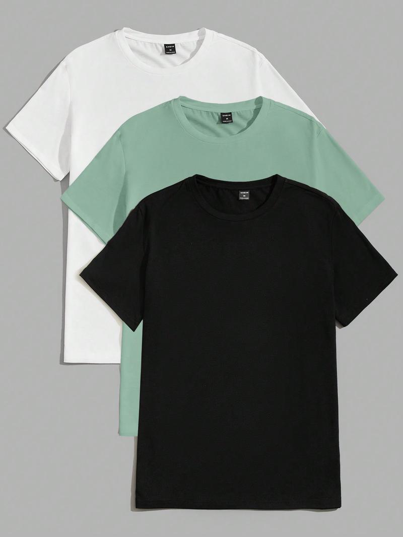 SHEIN Мужская однотонная домашняя одежда с круглым вырезом и короткими рукавами, зеленый