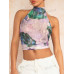 SHEIN BAE Винтажный топ с бретельками и сетчатым принтом, синий