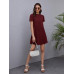 SHEIN LUNE Трикотажное однотонное повседневное платье с круглым вырезом и короткими рукавами, красная роза