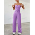 SHEIN EZwear Женский однотонный комплект из топа и брюк без бретелек с однобортной застежкой, сиреневый фиолетовый