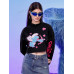 SHEIN Укороченный свитшот с заниженными плечами и мультяшным рисунком, черный SHEIN Укороченный свитшот с заниженными плечами и мультяшным рисунком, черный