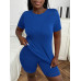 SHEIN Slayr Женский однотонный комплект из футболки и шорт с круглым вырезом и короткими рукавами, королевский синий